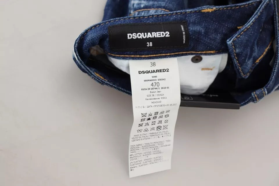 Dsquared² Blauer Icon Denim Mini Boston Jeansrock mit hoher Taille