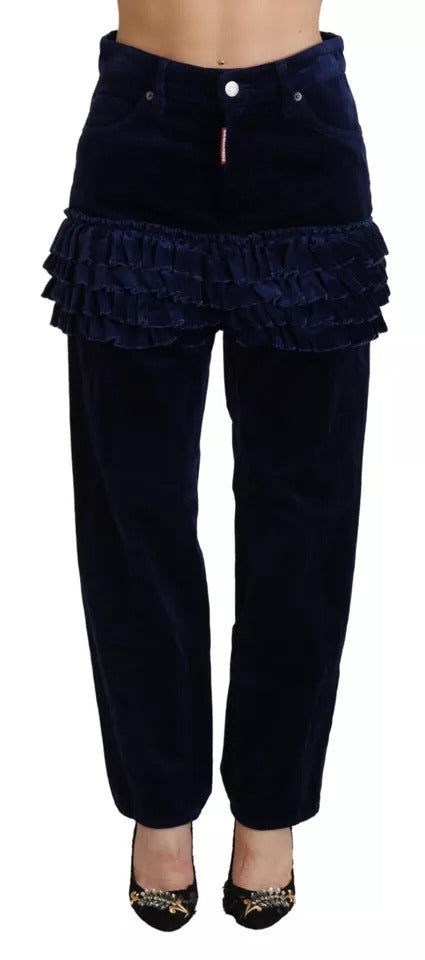 Dsquared² Blue Ruffle HighWaist Cotton Denim Boston Fit Pants