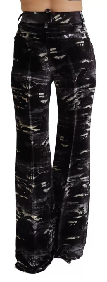 Dsquared² Black printed high waist super flared pants