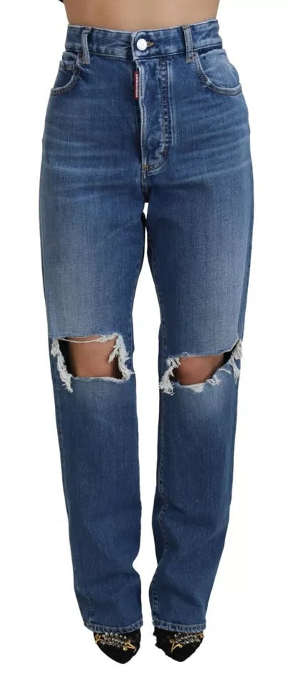 Dsquared² Blaue Straight-Denim-Jeans mit hoher Taille und Verzerrungen