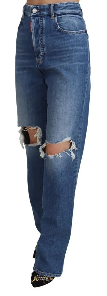 Dsquared² Blue High Waist Straight Denim Jeans with Distortions