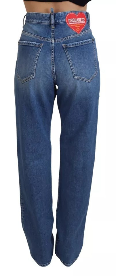 Dsquared² Blue High Waist Straight Denim Jeans with Distortions