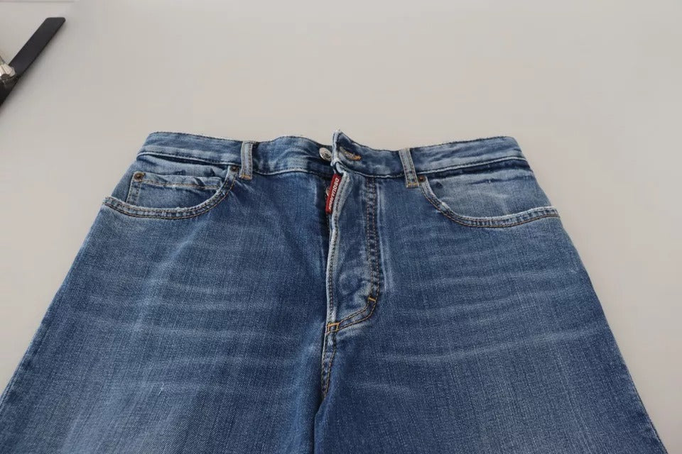 Dsquared² Blue High Waist Straight Denim Jeans with Distortions