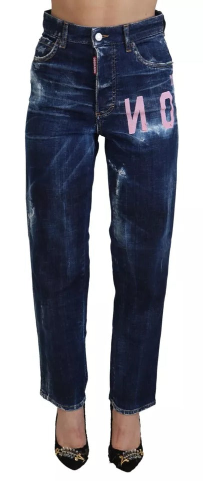 Dsquared² Blue Icon High Waist Straight Denim Boston Jeans