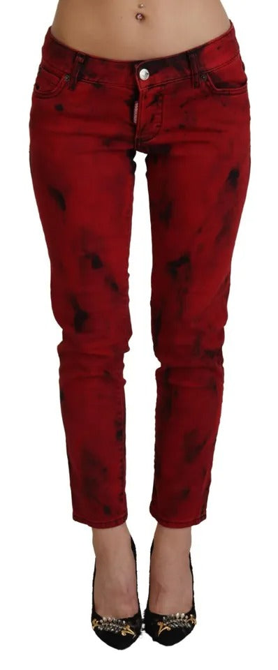 Dsquared² Red Cotton Stretch Skinny Pants with Low Waist