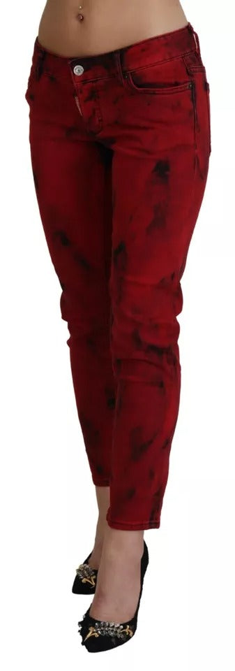 Dsquared² Red Cotton Stretch Skinny Pants with Low Waist