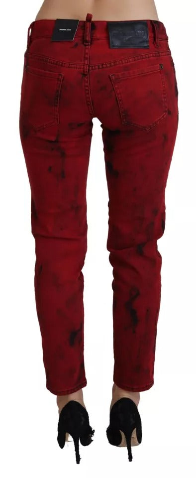 Dsquared² Red Cotton Stretch Skinny Pants with Low Waist