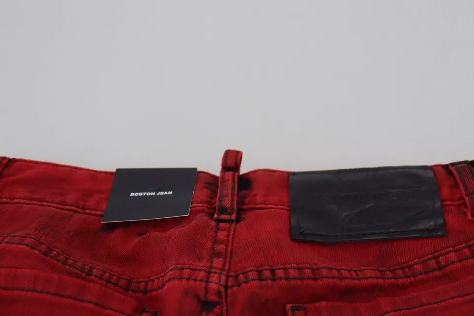 Dsquared² Red Cotton Stretch Skinny Pants with Low Waist