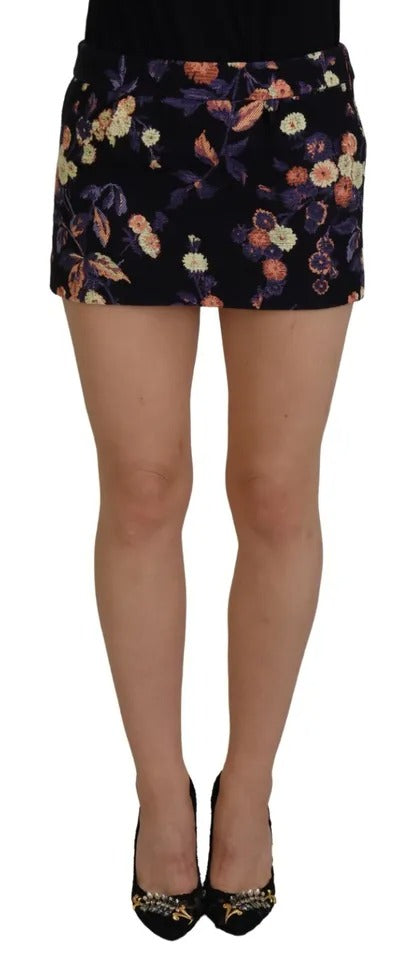 Dsquared² Black floral embroidery mid-waist A-line mini skirt