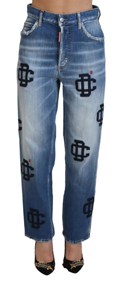 Dsquared² Blau gewaschene High Waist Straight Denim Boston Jeans