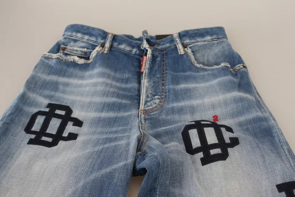 Dsquared² Blue washed high waist straight denim Boston jeans