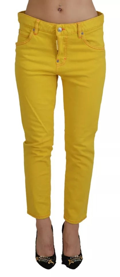 Dsquared² Yellow Cotton Low Waist Denim Jeans Cool Girl Jeans