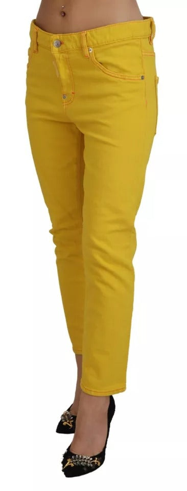 Dsquared² Yellow Cotton Low Waist Denim Jeans Cool Girl Jeans