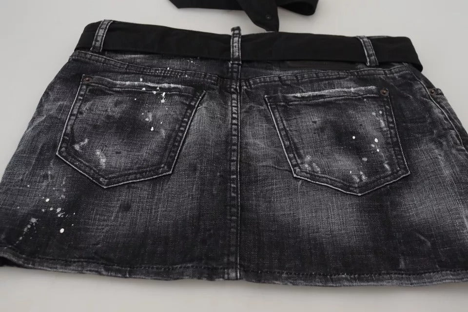 Dsquared² Schwarzer Distressed Denim-Minirock mit mittlerer Taille in A-Linie