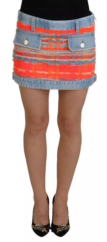 Dsquared² Multicolored polyester denim low waist A-line skirt