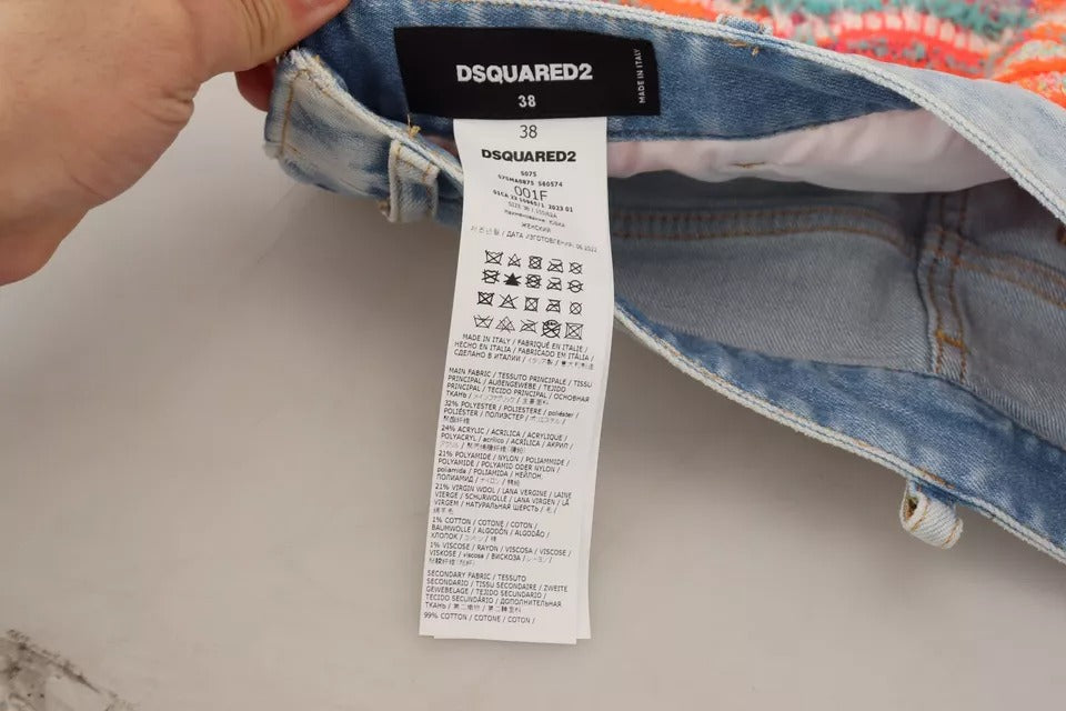 Dsquared² Mehrfarbiger Polyester-Denimrock mit niedriger Taille in A-Linie