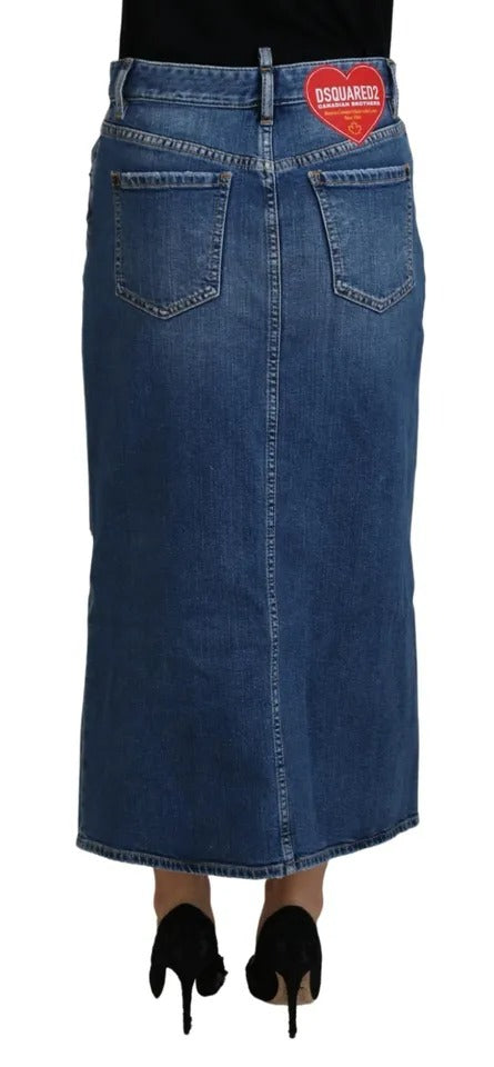 Dsquared² Blauer Distressed Denimrock mit hoher Taille und Bleistiftschnitt