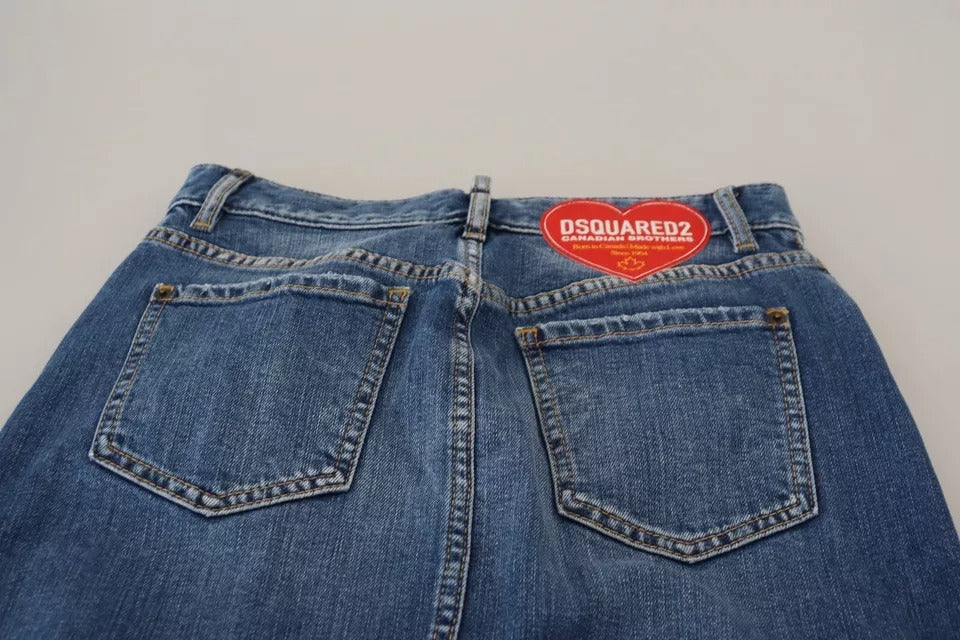 Dsquared² Blauer Distressed Denimrock mit hoher Taille und Bleistiftschnitt