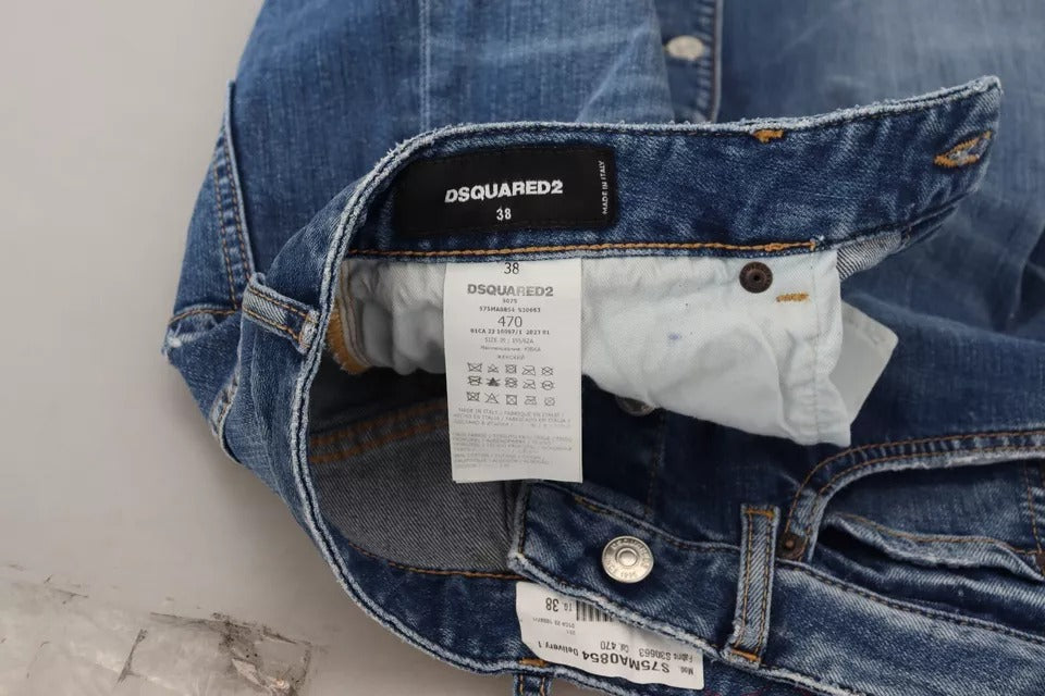 Dsquared² Blauer Distressed Denimrock mit hoher Taille und Bleistiftschnitt