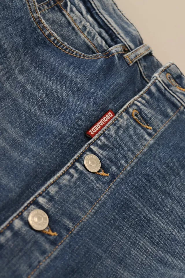 Dsquared² Blauer Distressed Denimrock mit hoher Taille und Bleistiftschnitt