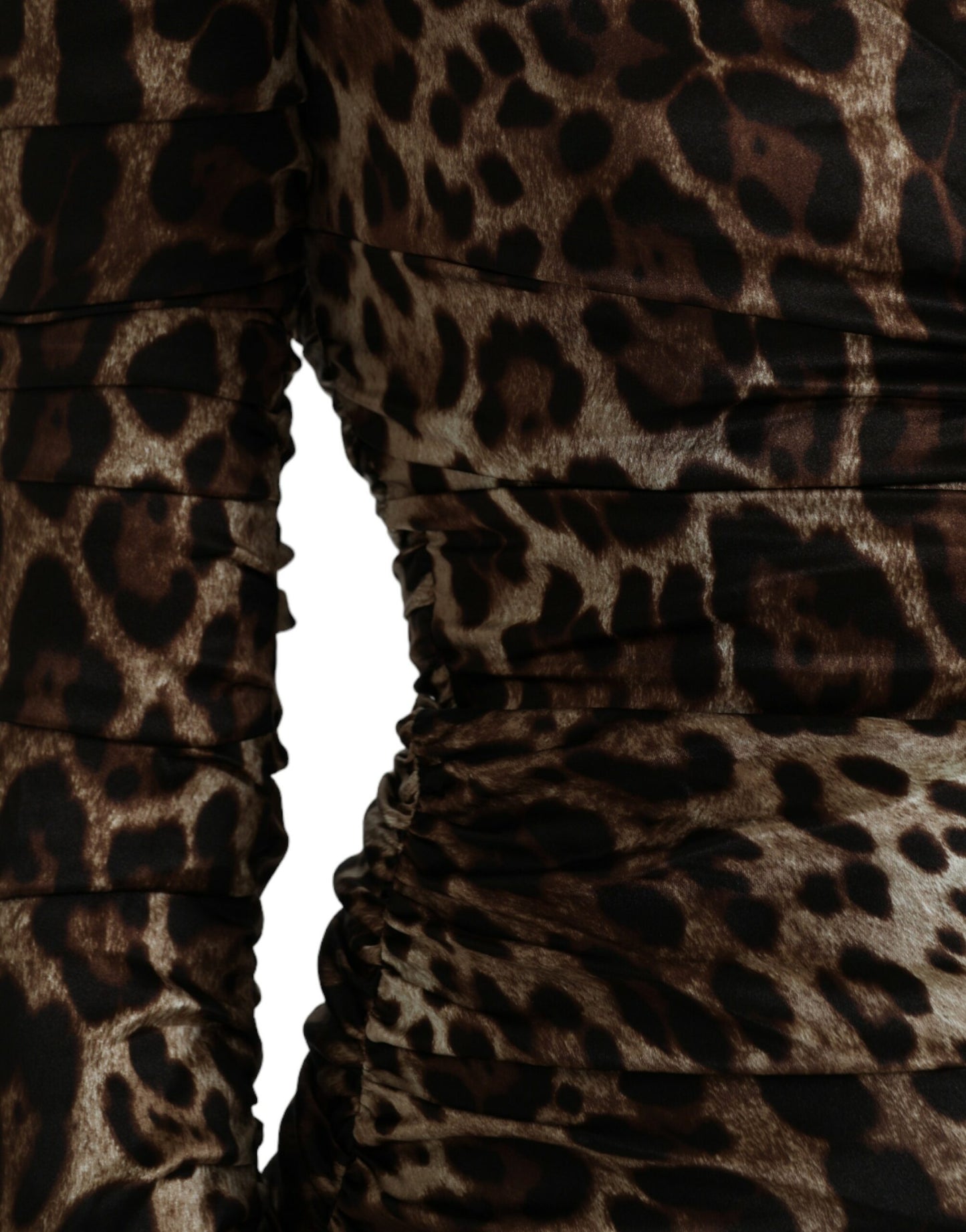 Dolce &amp; Gabbana Brown Leopard Print Bodycon V-kaula-midimekko