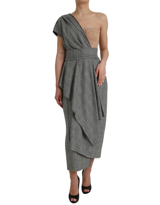 Dolce &amp; Gabbana Grey Beige One Shoulder Layered Maxi Dress