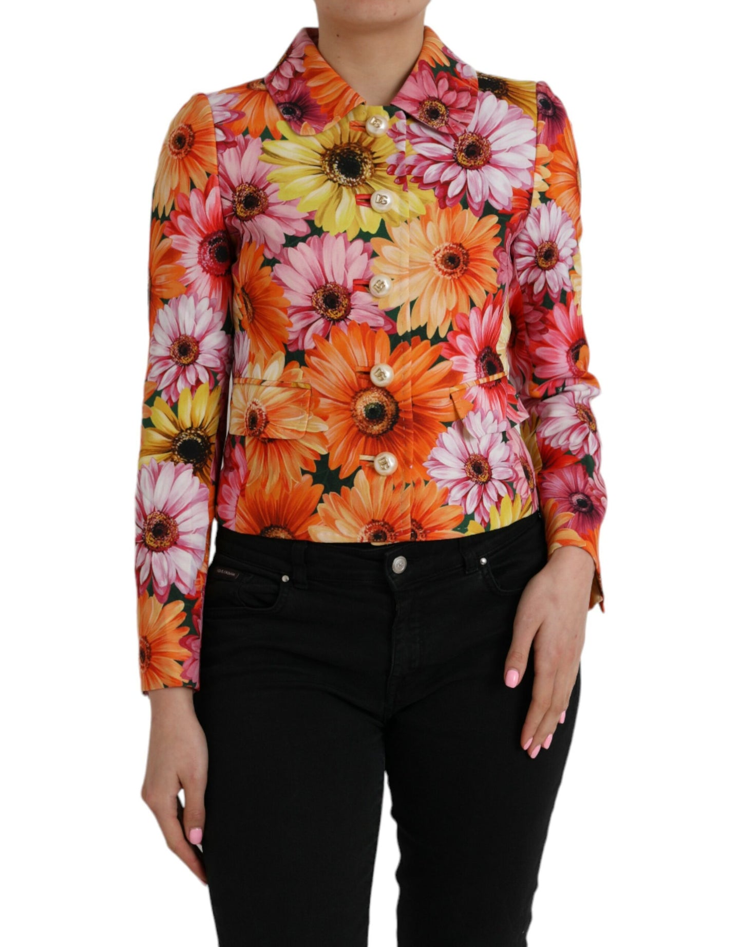 Dolce & Gabbana Multicolor Floral Brokat Blazer Mantel Jacke