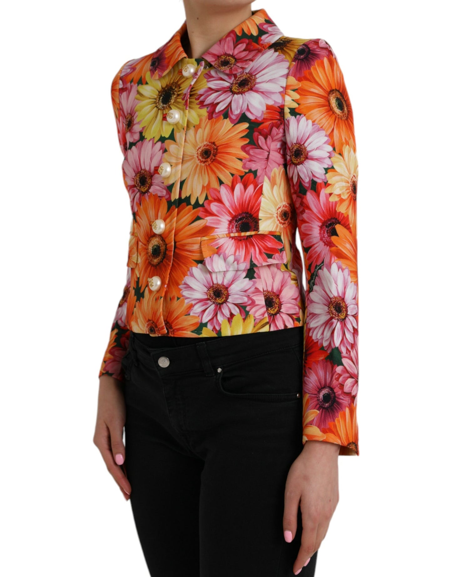 Dolce & Gabbana Multicolor Floral Brokat Blazer Mantel Jacke