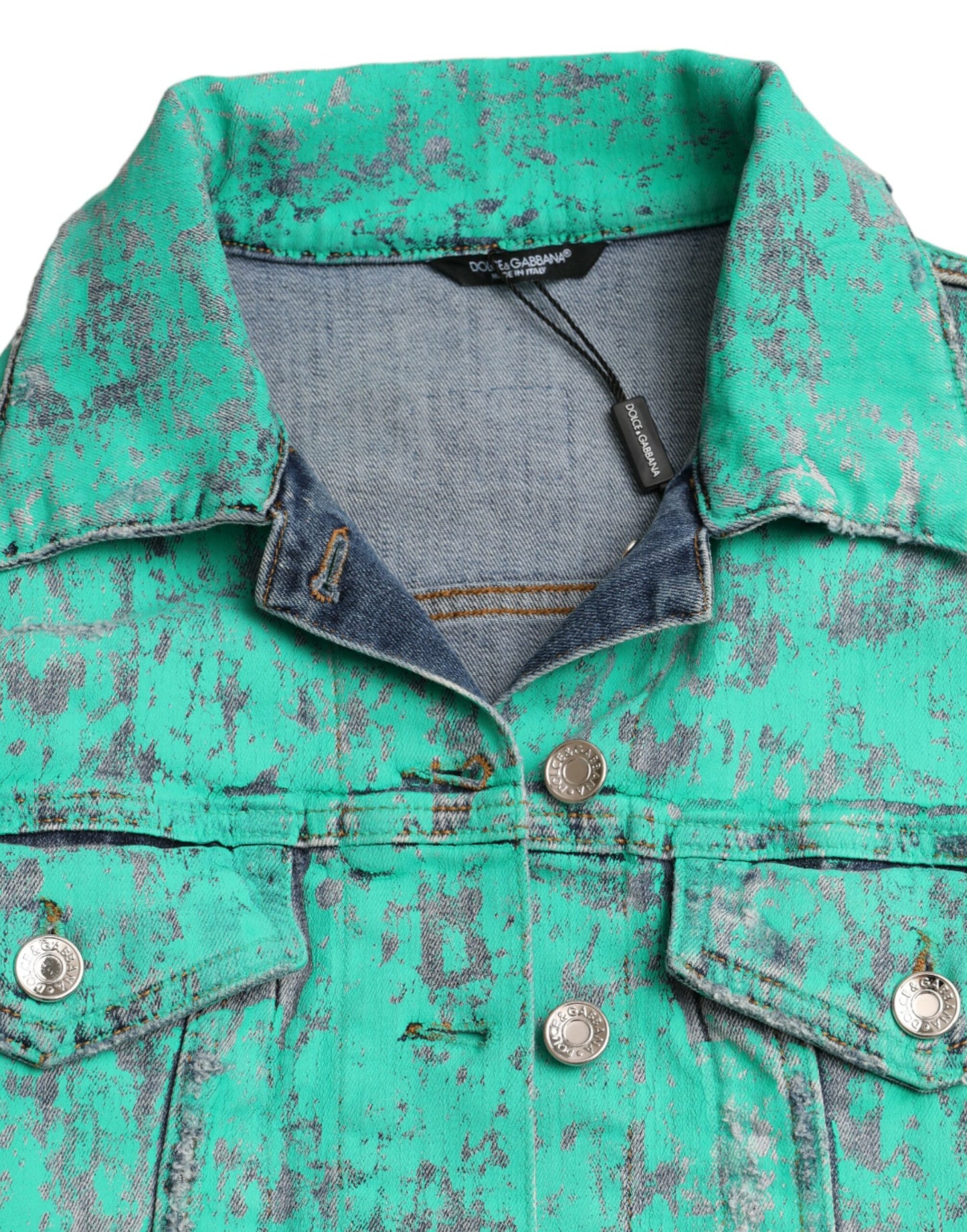 Dolce & Gabbana Grüne Baumwolle Tie Dye Cropped Gekürzte Denim Jacke