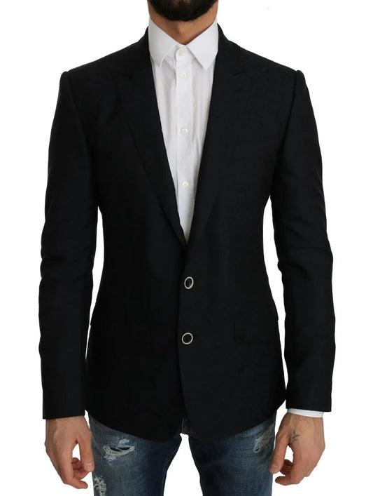 Dolce & Gabbana Blauer Jacquard-Blazer mit Blumenmuster