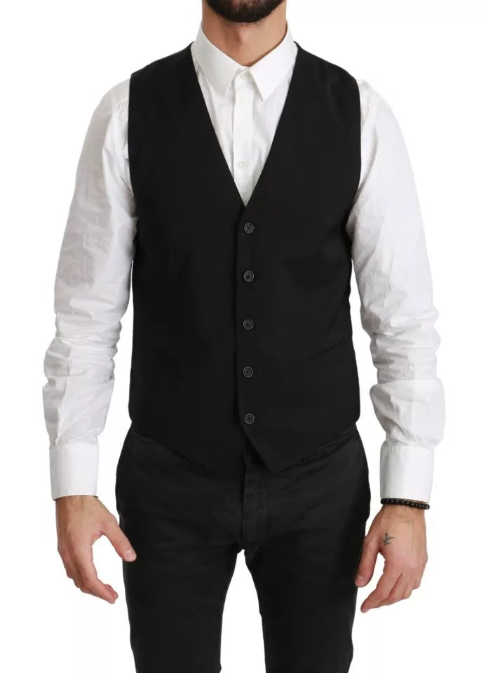 Dolce & Gabbana Schwarze Woll-Stretch-Weste Formal Dress Vest