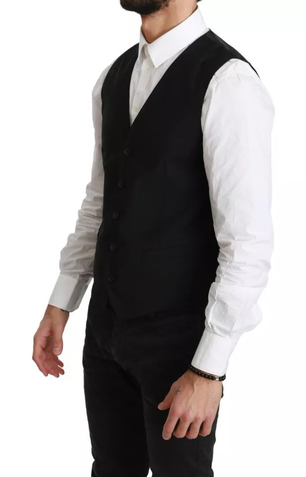 Dolce & Gabbana Schwarze Woll-Stretch-Weste Formal Dress Vest