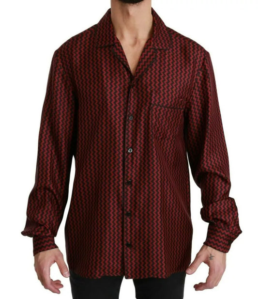 Dolce &amp; Gabbana Black Red Zigzag Pattern Casual Shirt