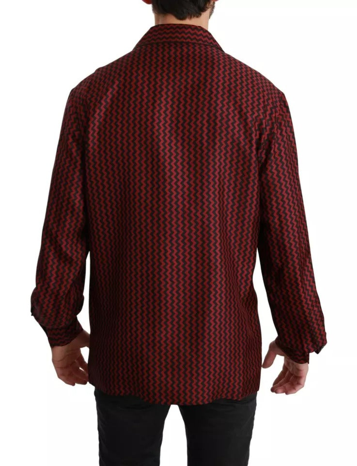 Dolce &amp; Gabbana Black Red Zigzag Pattern Casual Shirt