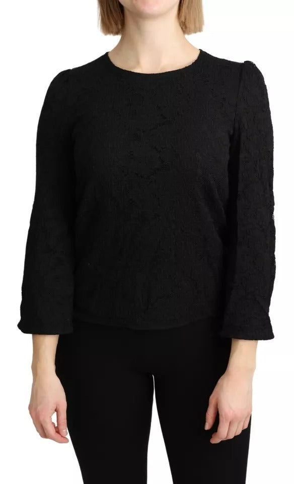 Dolce & Gabbana Schwarze Spitzenbluse mit langen Ärmeln STAFF Top