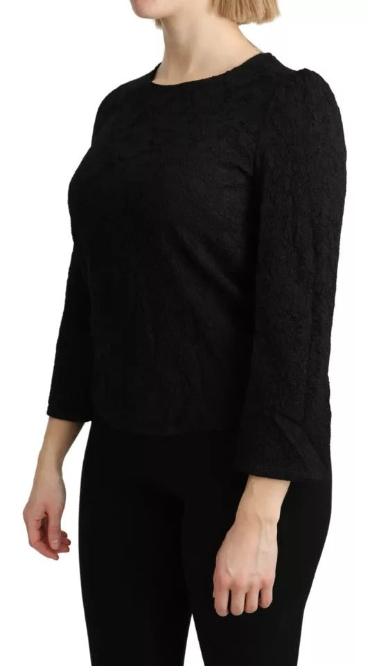 Dolce & Gabbana Schwarze Spitzenbluse mit langen Ärmeln STAFF Top