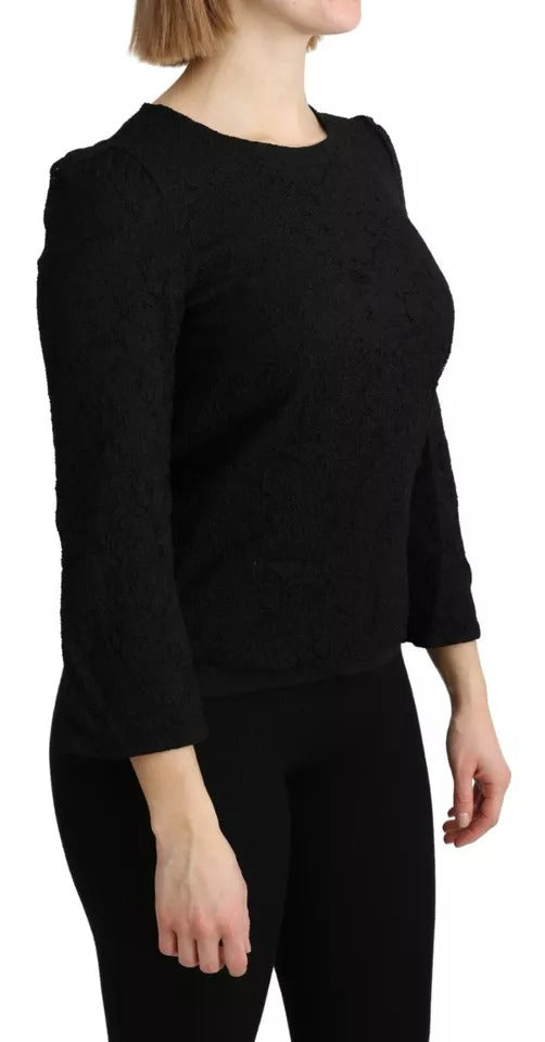 Dolce & Gabbana Schwarze Spitzenbluse mit langen Ärmeln STAFF Top