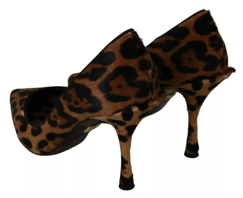 Dolce &amp; Gabbana Brown Leopard Pony Hair Heels Pumps Shoes