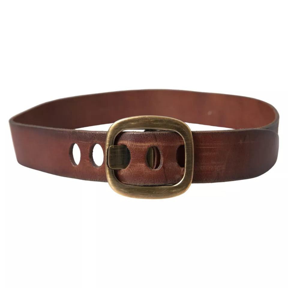 Dolce &amp; Gabbana Brown Leather Belt with Gold Metal Buckle for Women