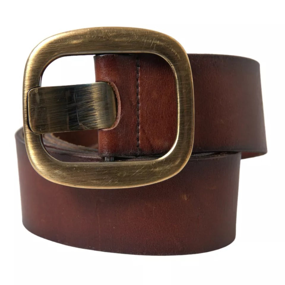 Dolce &amp; Gabbana Brown Leather Belt with Gold Metal Buckle for Women