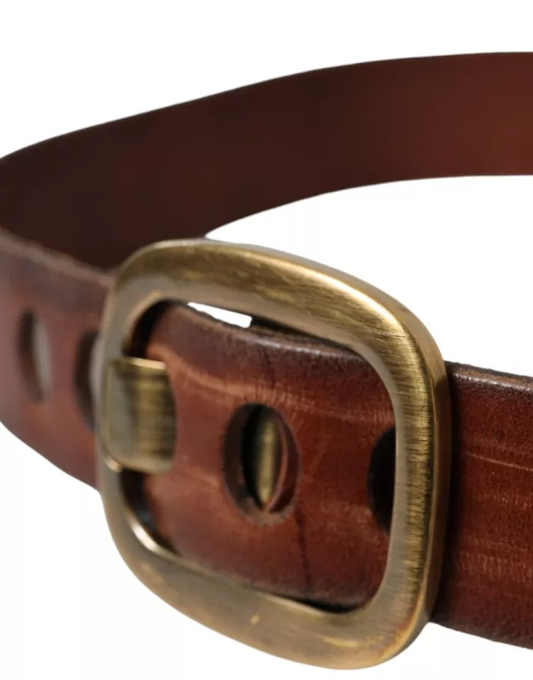 Dolce &amp; Gabbana Brown Leather Belt with Gold Metal Buckle for Women