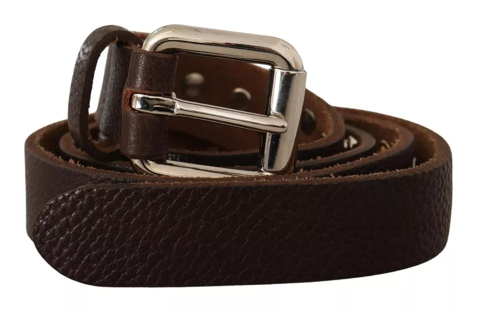 Dolce &amp; Gabbana brown leather studded belt with silver metal buckle