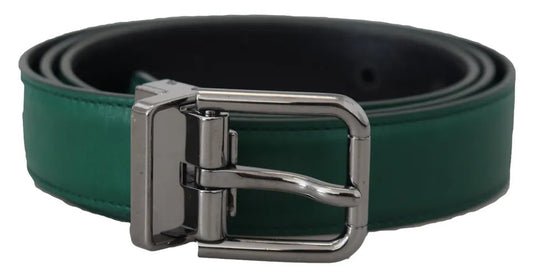 Dolce &amp; Gabbana Green calf leather belt with silver-colored metal buckle