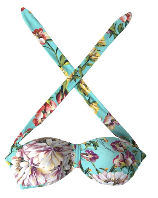 Dolce &amp; Gabbana Mint Green Floral Print Bikini Top