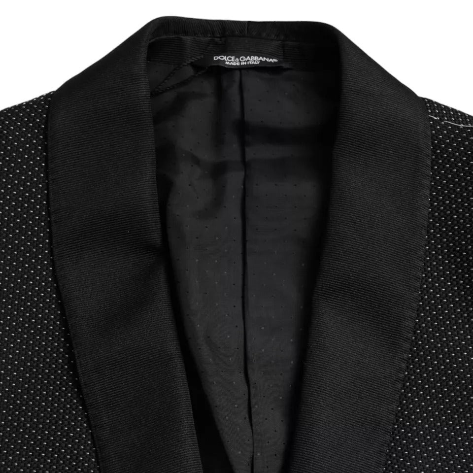 Dolce & Gabbana Schwarzer Jacquard MARTINI Einreihiger Mantel Blazer