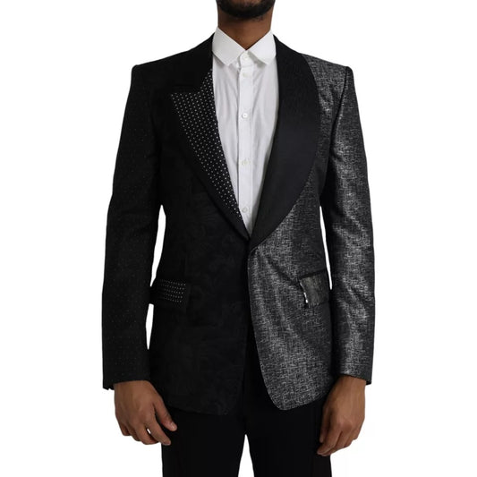 Dolce &amp; Gabbana Black Silver Silk Single Breasted Coat Blazer