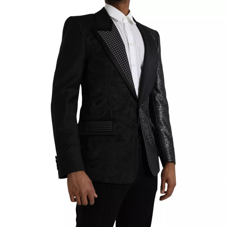 Dolce & Gabbana Schwarz Silber Seide Einreihiger Mantel Blazer