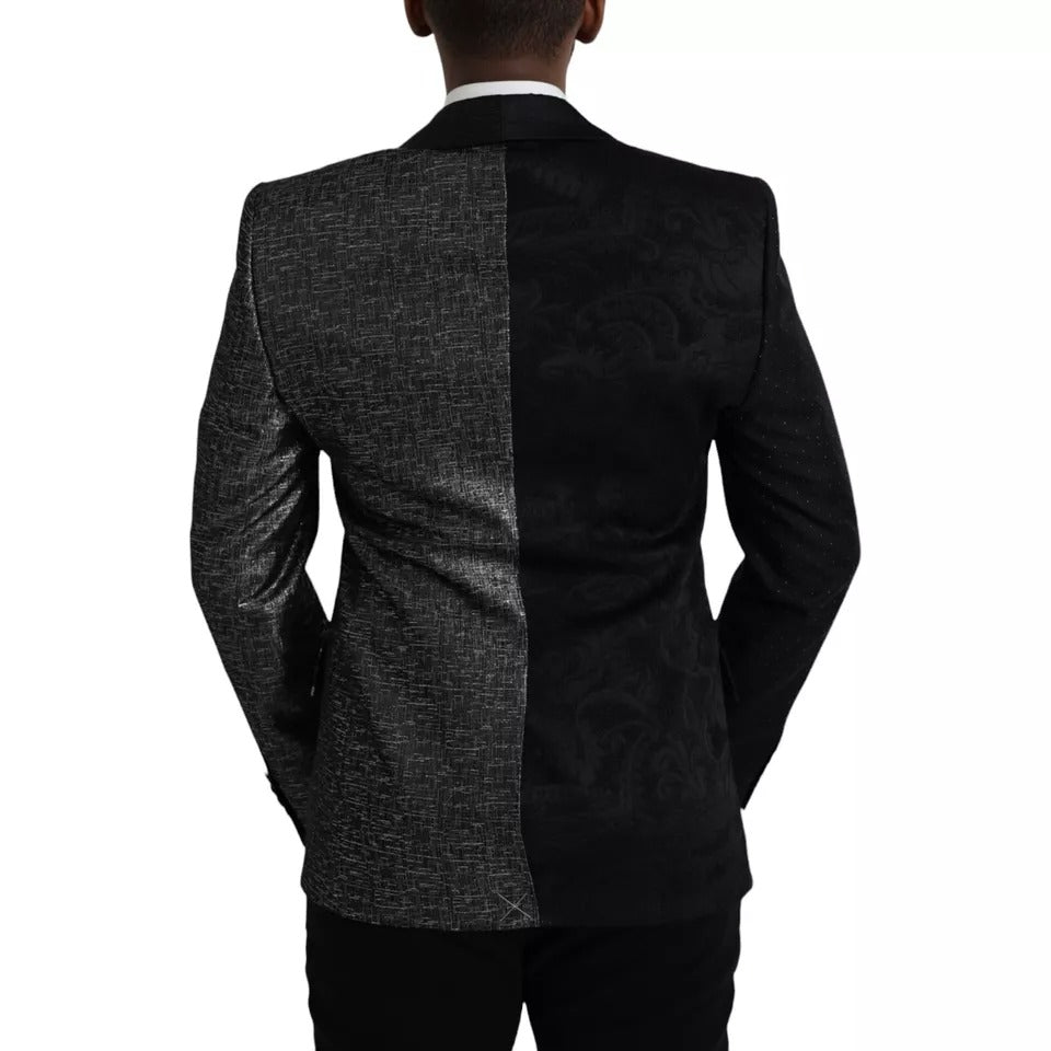 Dolce & Gabbana Schwarz Silber Seide Einreihiger Mantel Blazer