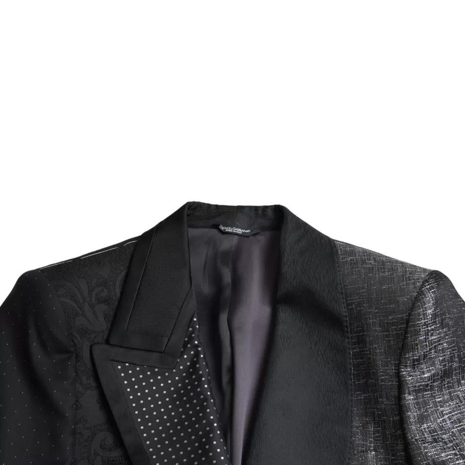 Dolce & Gabbana Schwarz Silber Seide Einreihiger Mantel Blazer