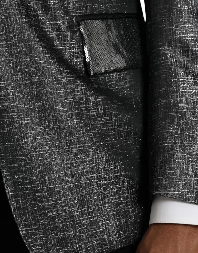 Dolce & Gabbana Schwarz Silber Seide Einreihiger Mantel Blazer